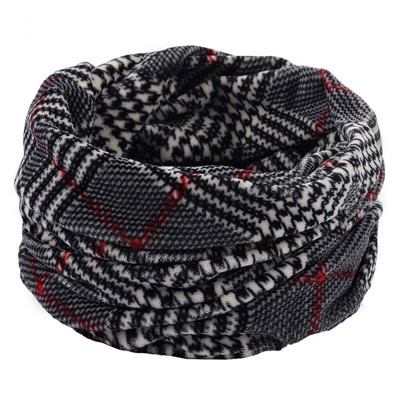 Wool Snood Knitted Winter Warm Plaid Print Chunky Neck Scarf