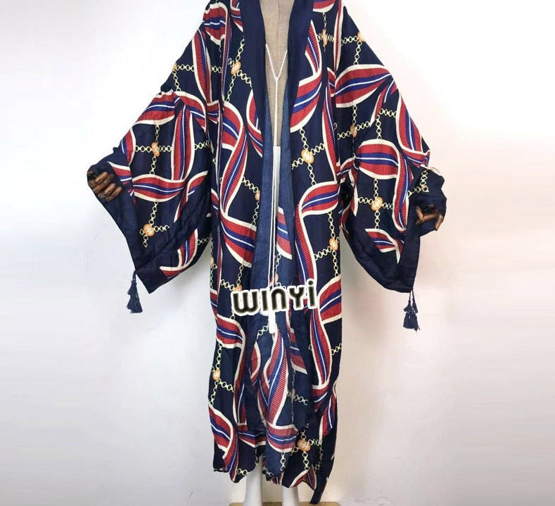 Boho Cotton Self Belted Tunic Kimono Wrap Dress