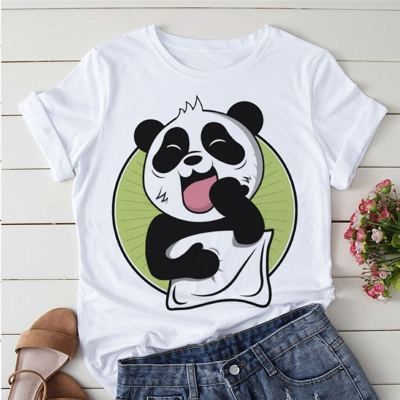 Panda Print Casual T-shirt-Large Size