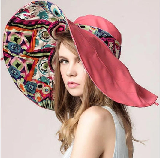 Summer Flower Design Foldable Brimmed Sun Protection Hat