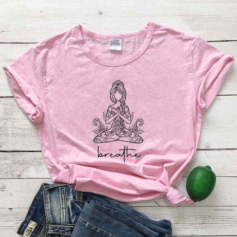 Breathe Meditation Namaste Yoga Workout Graphic Tshirt
