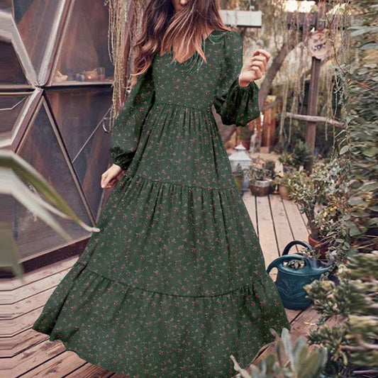 Fashion Ruffle Floral Print Tunic Maxi Dress