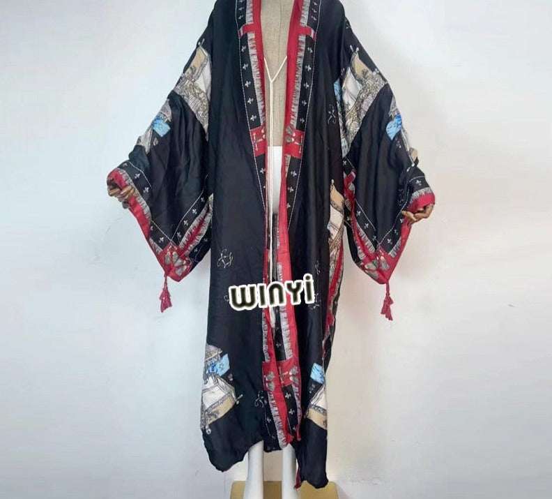 Boho Cotton Self Belted Tunic Kimono Wrap Dress