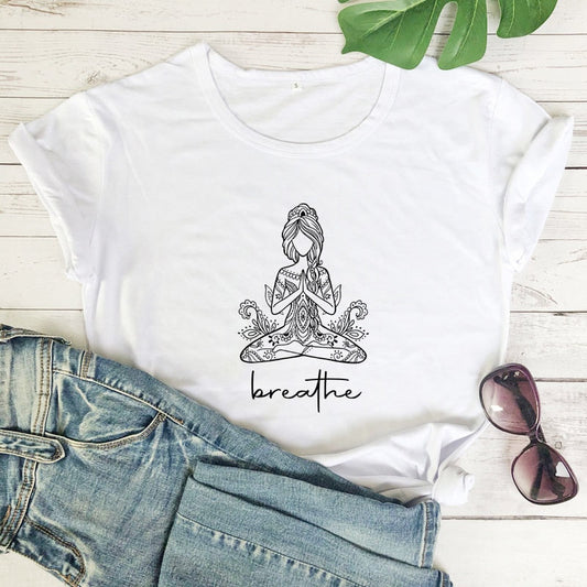 Breathe Meditation Namaste Yoga Workout Graphic Tshirt