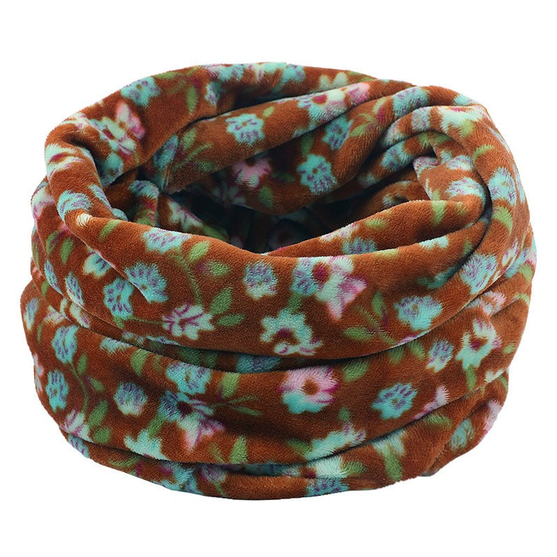 Wool Snood Knitted Winter Warm Plaid Print Chunky Neck Scarf