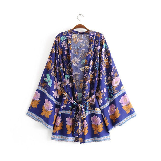 Boho V-Neck Flower Kimono