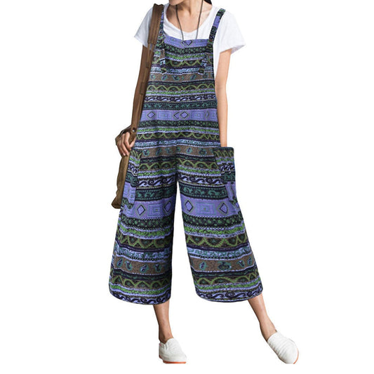 Ethnic Sleeveless Multicolor Capri Playsuit