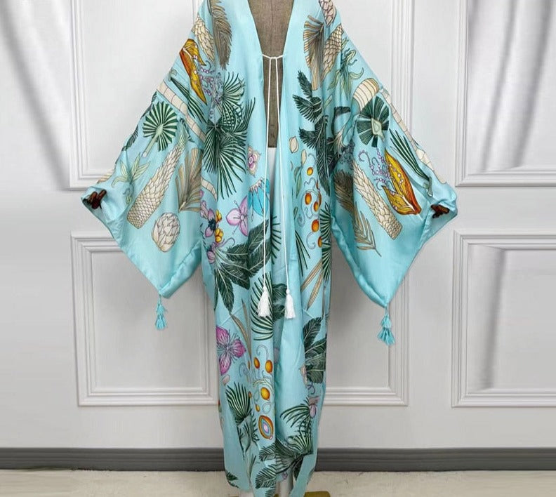 Boho Cotton Self Belted Tunic Kimono Wrap Dress