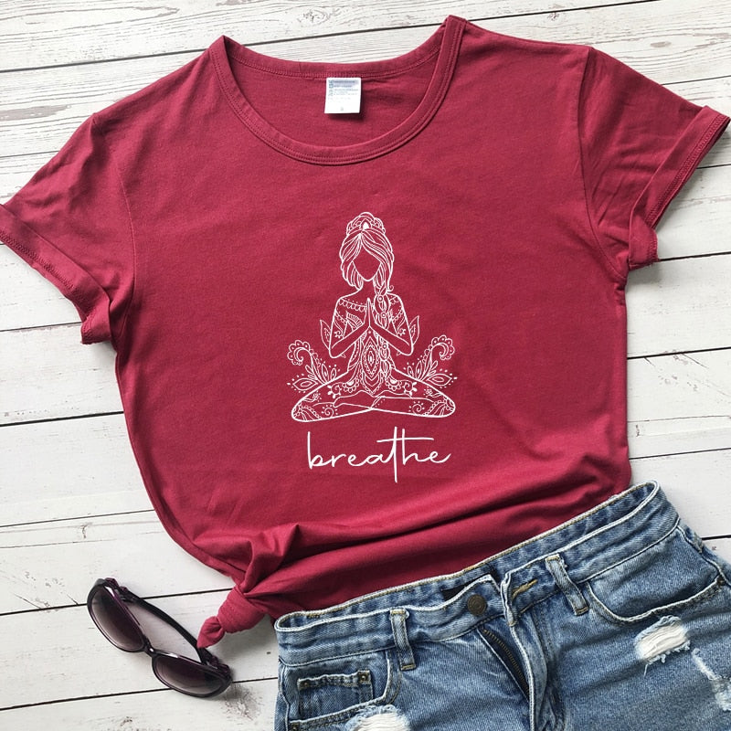 Breathe Meditation Namaste Yoga Workout Graphic Tshirt