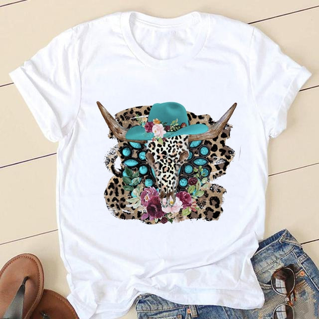 Short Sleeve Love Cartoon Print O-neck T-shirt - size small
