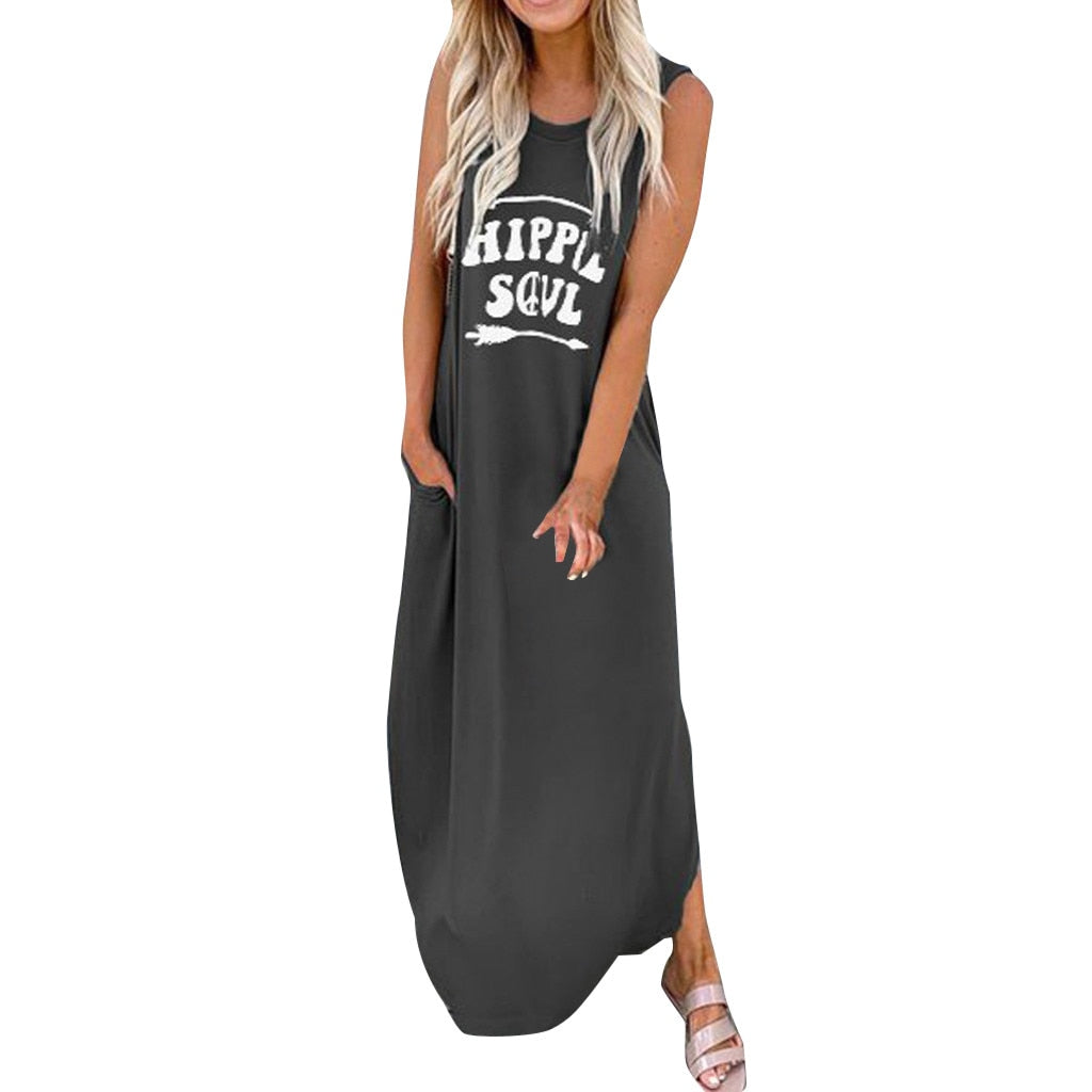Casual Loose Muticolor Straight Long Maxi Summer Dress