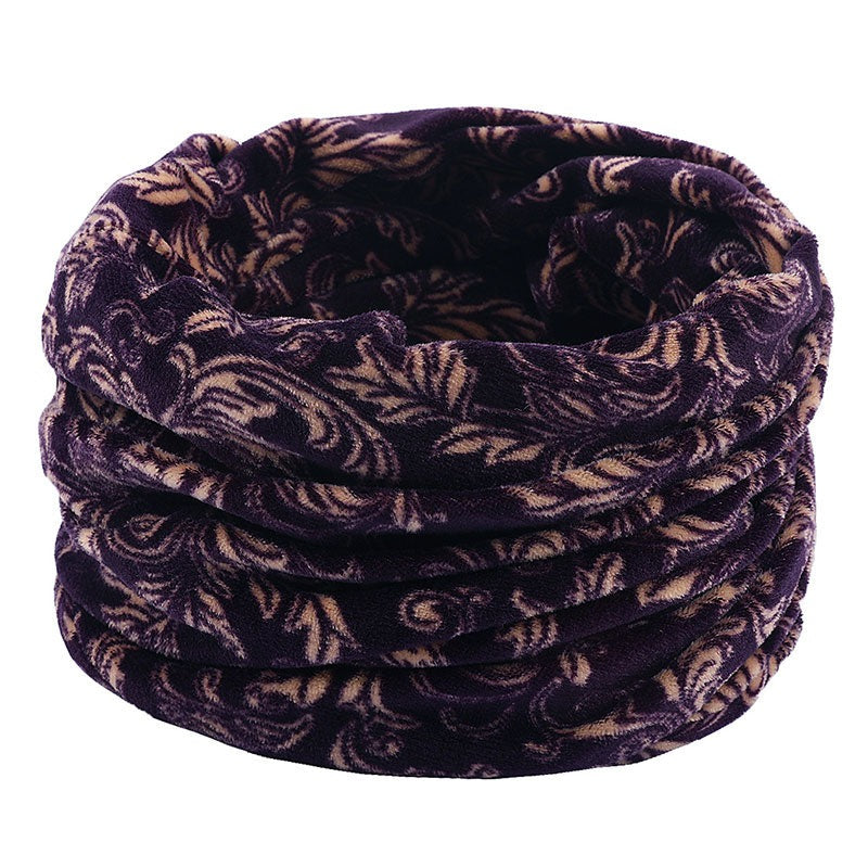 Wool Snood Knitted Winter Warm Plaid Print Chunky Neck Scarf