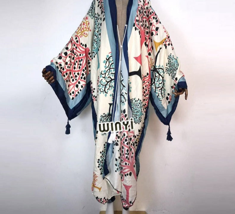 Boho Cotton Self Belted Tunic Kimono Wrap Dress