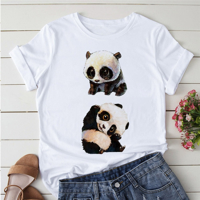 Panda Print Casual T-shirt-Large Size