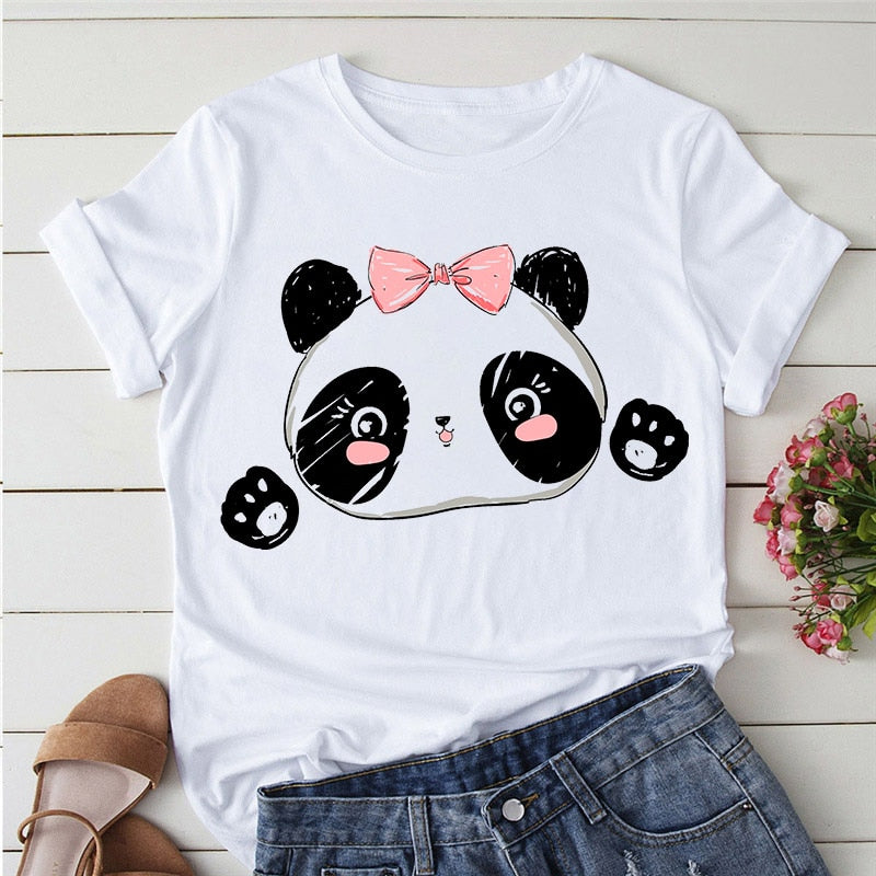 Panda Print Casual T-shirt-Large Size