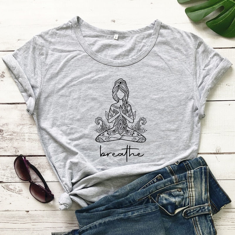 Breathe Meditation Namaste Yoga Workout Graphic Tshirt
