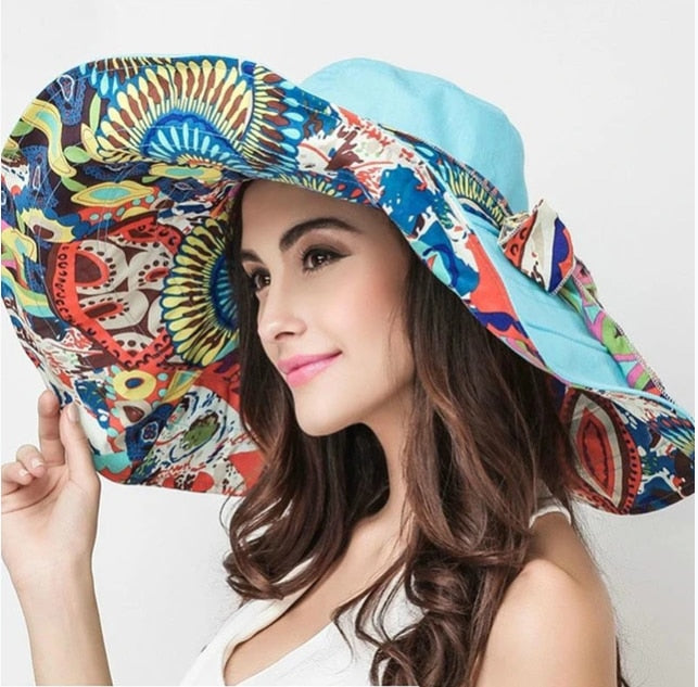 Summer Flower Design Foldable Brimmed Sun Protection Hat