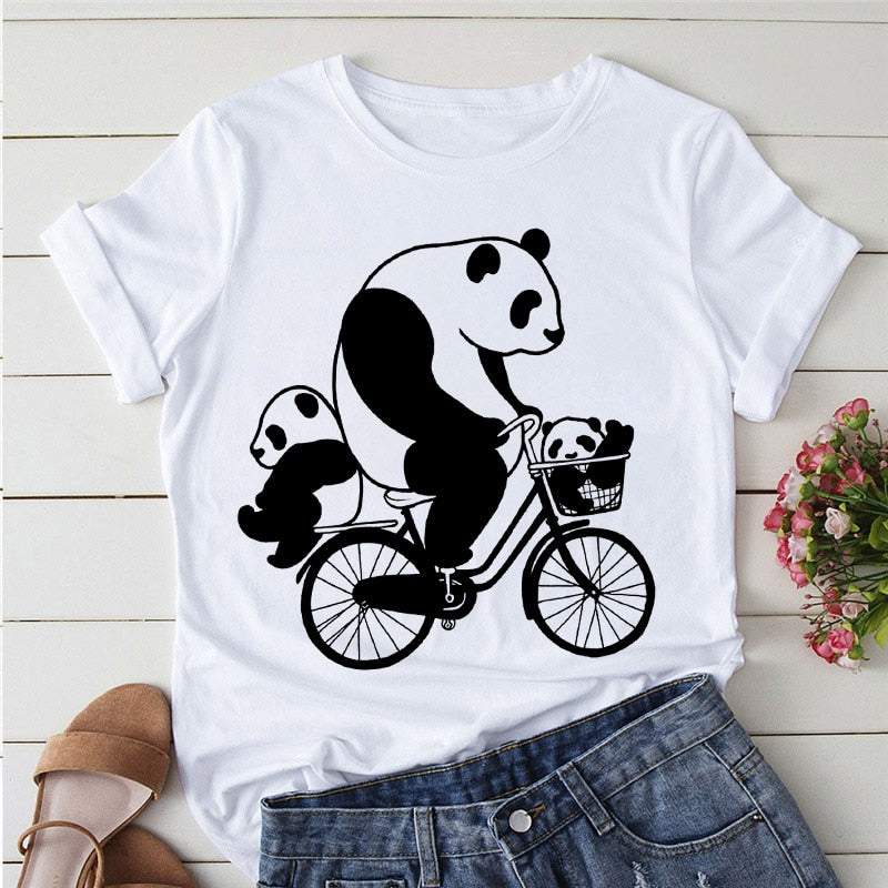 Panda Print Casual T-shirt-Large Size