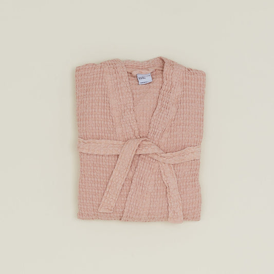 Simple Waffle Bathrobe - Blush