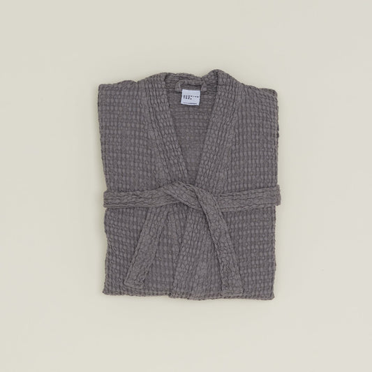 Simple Waffle Bathrobe - Dark Grey