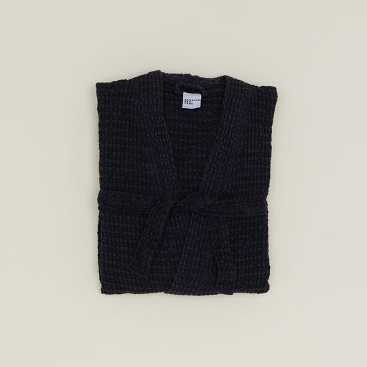 Simple Waffle Bathrobe - Black