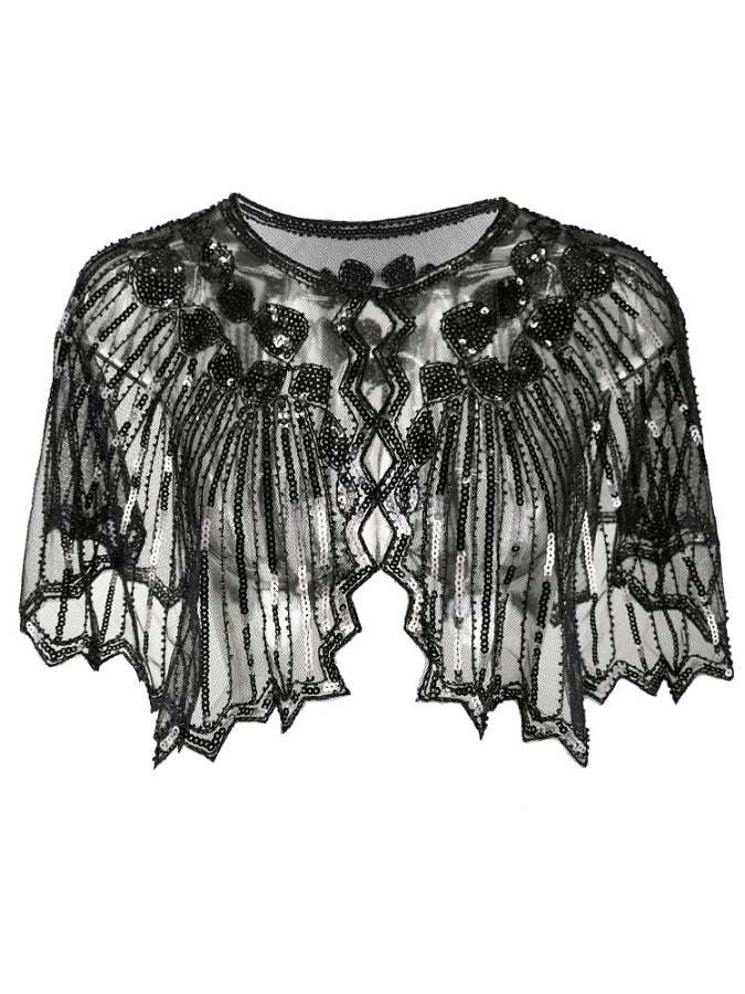 Vintage Geometric Sequin Beaded Flapper Cover Up