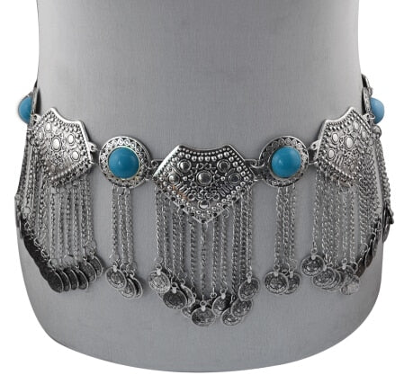 Vintage Silver Metal Coin Belly Dress Belt