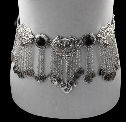 Vintage Silver Metal Coin Belly Dress Belt