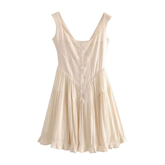 Elegant Bohemian Casual Button Ruffle Mini Dress