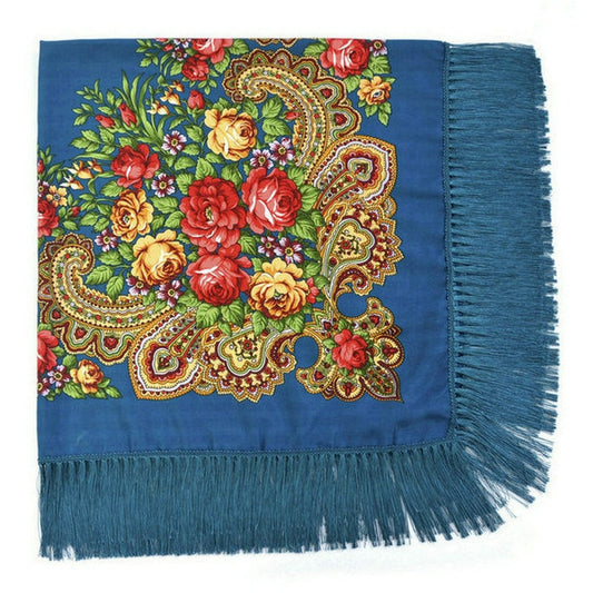 Ethic Floral Cotton Long Tassel Square Shawl