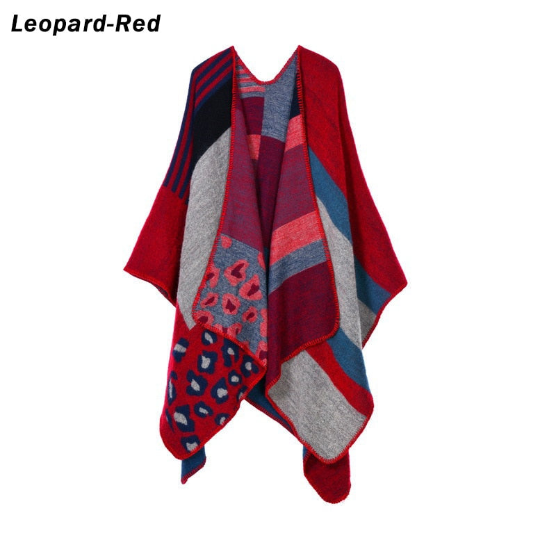 Women Plaid Thick Imitation Poncho Cashmere Cape