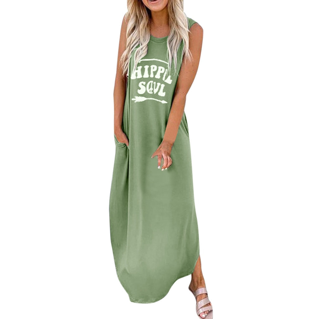 Casual Loose Muticolor Straight Long Maxi Summer Dress