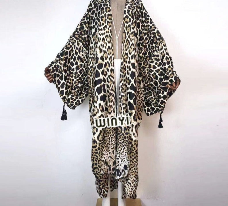 Boho Cotton Self Belted Tunic Kimono Wrap Dress