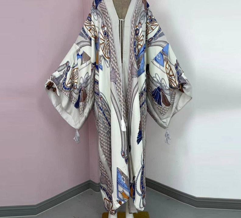 Boho Cotton Self Belted Tunic Kimono Wrap Dress