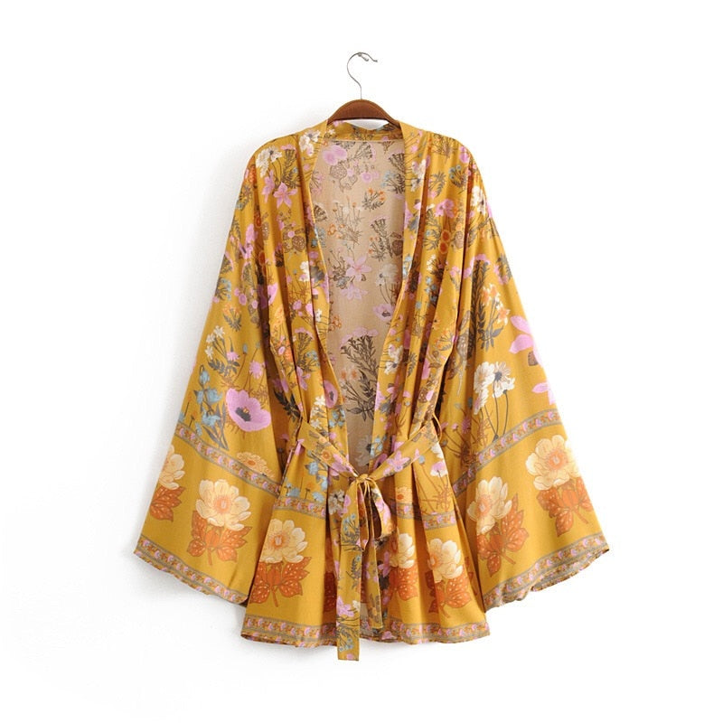 Boho V-Neck Flower Kimono
