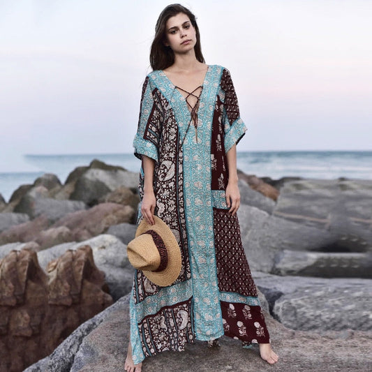 Floral Print Smock Frock Cotton Bikini Cover Up Oversized Robe