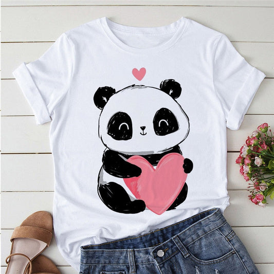 Panda Print Casual T-shirt-Large Size
