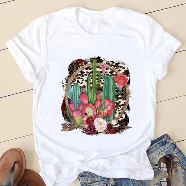 Short Sleeve Love Cartoon Print O-neck T-shirt - size small