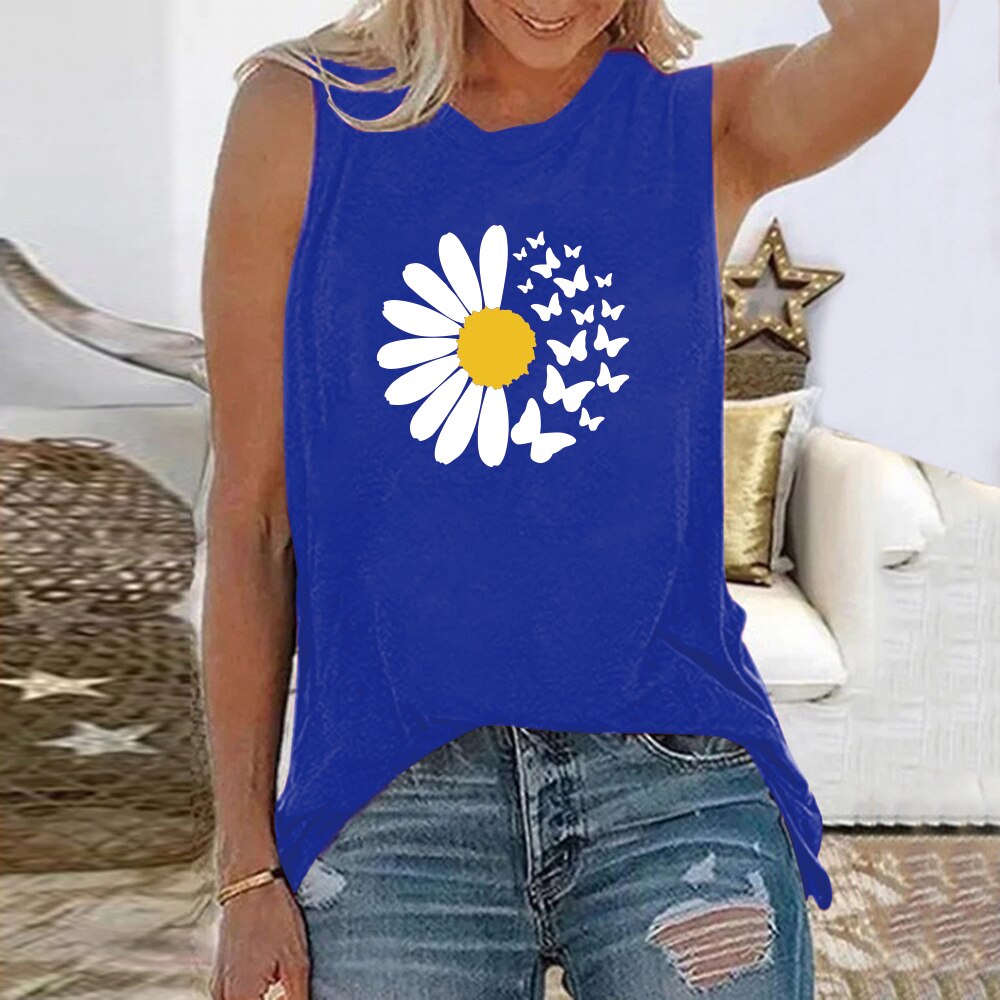 Vintage Flowers Daisy Print Harajuku Sleeveless Tshirt