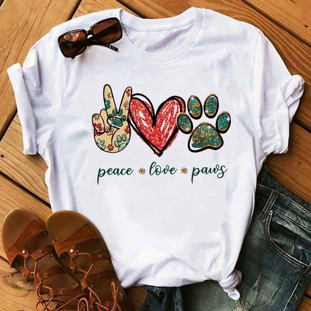 Dogs Paws, Peace & Love T-shirt