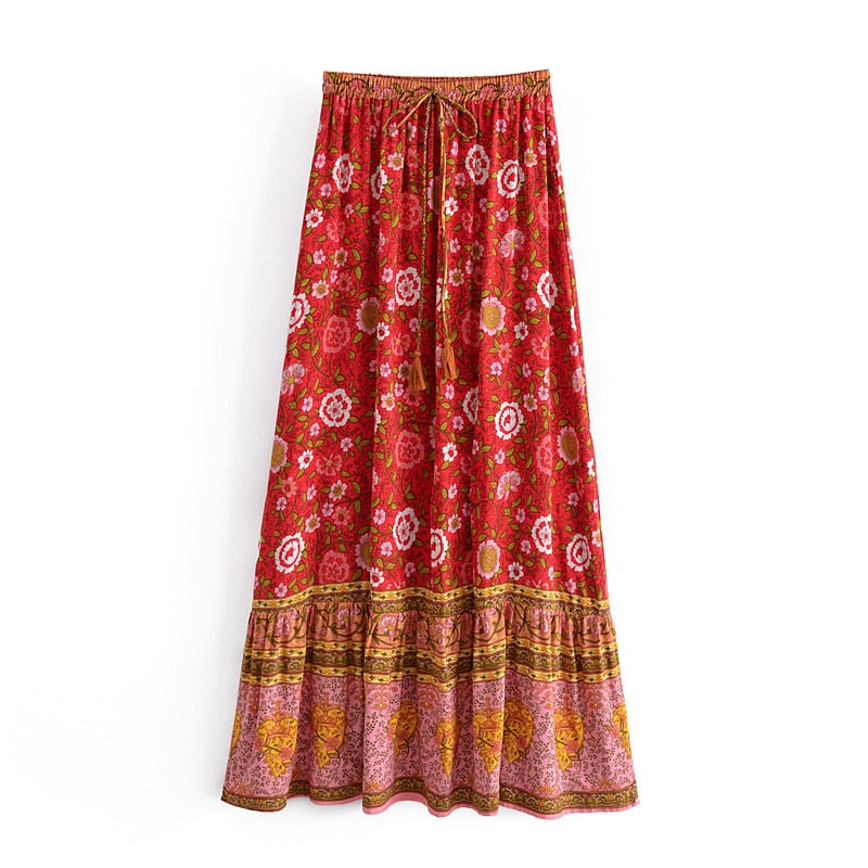 Rayon Maxi Pleated Skirt