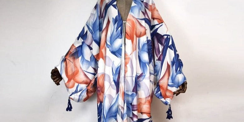 Boho Cotton Self Belted Tunic Kimono Wrap Dress