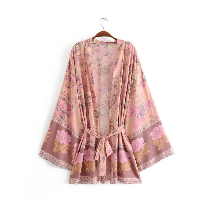 Boho V-Neck Flower Kimono