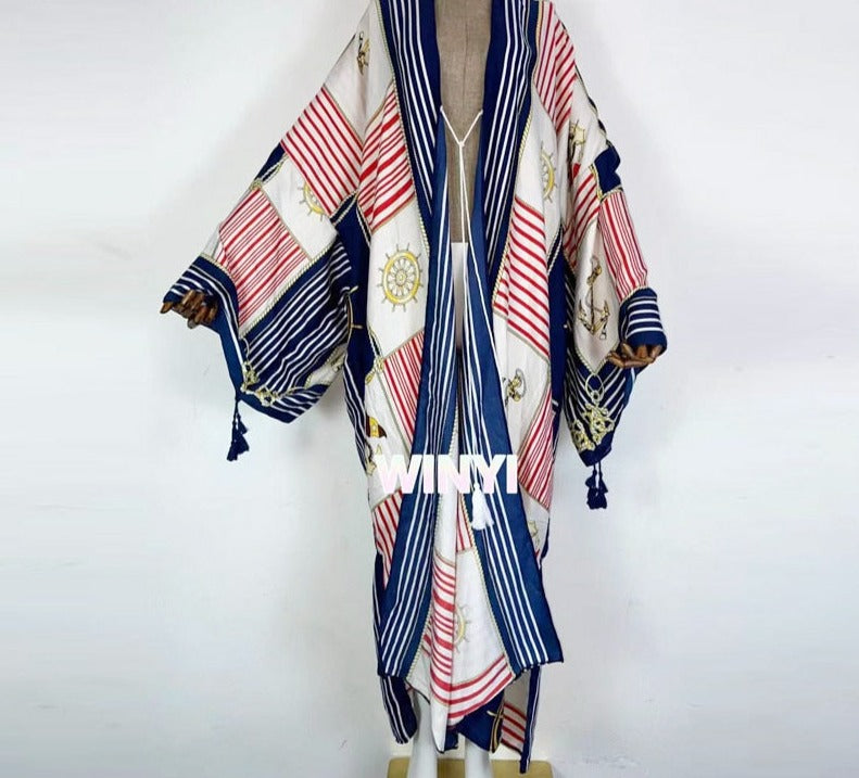Boho Cotton Self Belted Tunic Kimono Wrap Dress