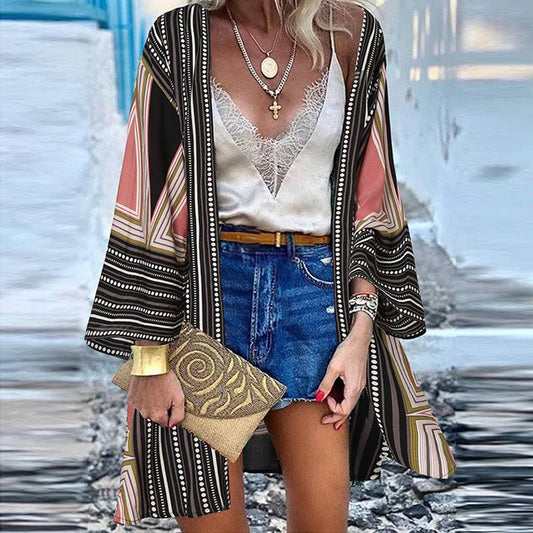 Vintage Floral Long Sleeve Loose Kimono