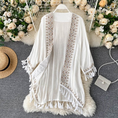 Vintage Embroidered Long Kimono Loose Cardigan