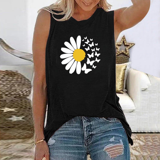 Vintage Flowers Daisy Print Harajuku Sleeveless Tshirt