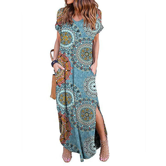 Vintage Floral Solid Oversized Maxi Split Long Dress