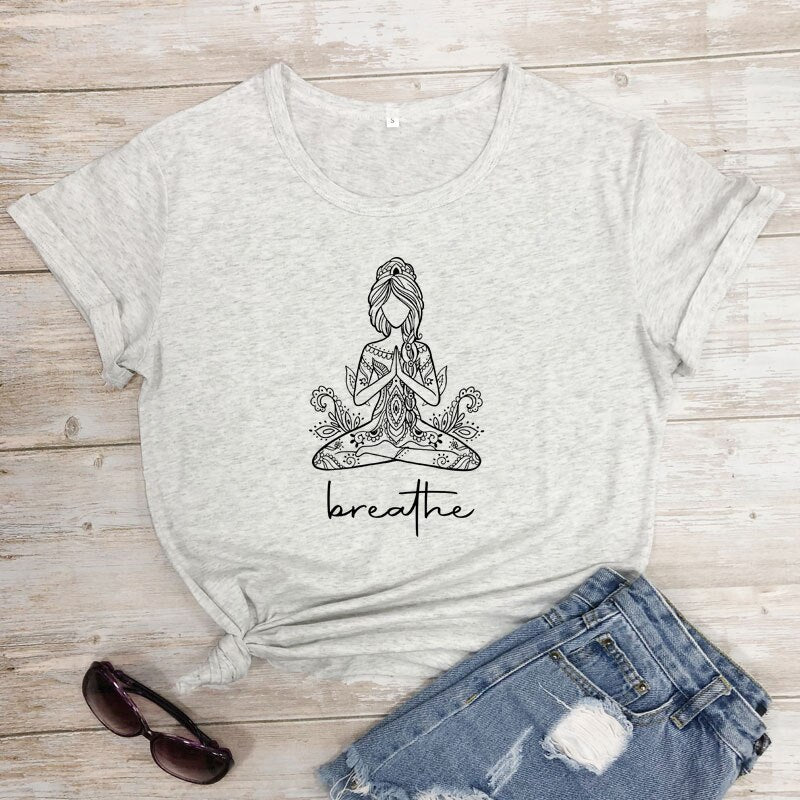 Breathe Meditation Namaste Yoga Workout Graphic Tshirt