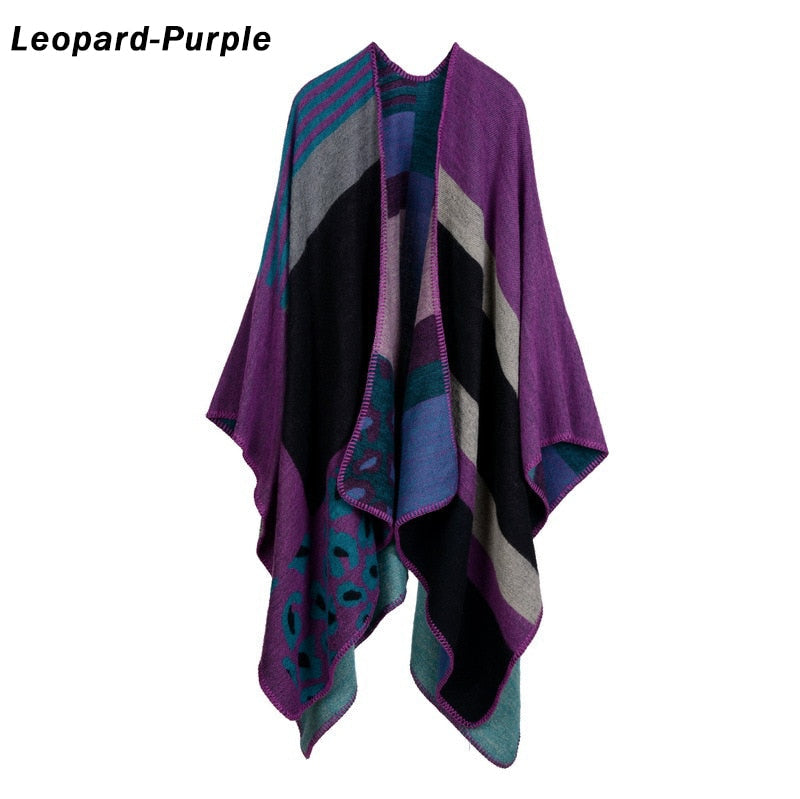 Women Plaid Thick Imitation Poncho Cashmere Cape